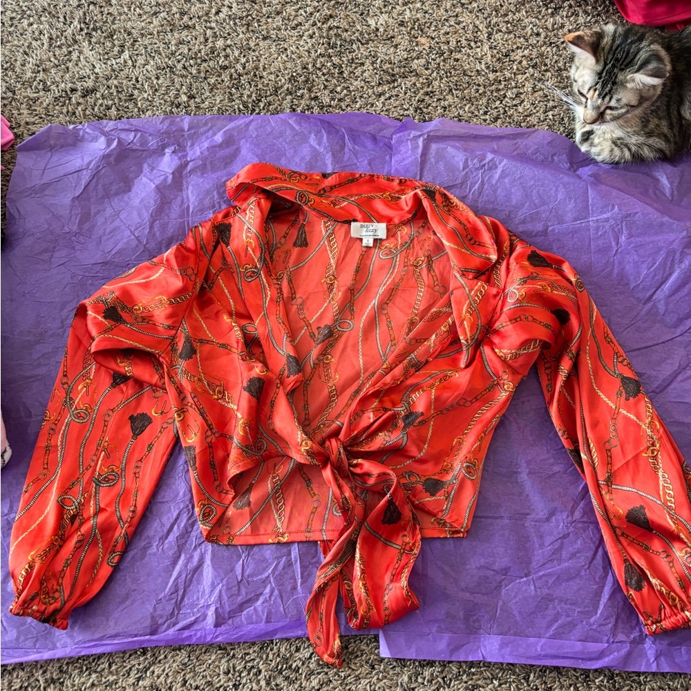 Dizzy Orange Red Long Sleeve Crop Blouse